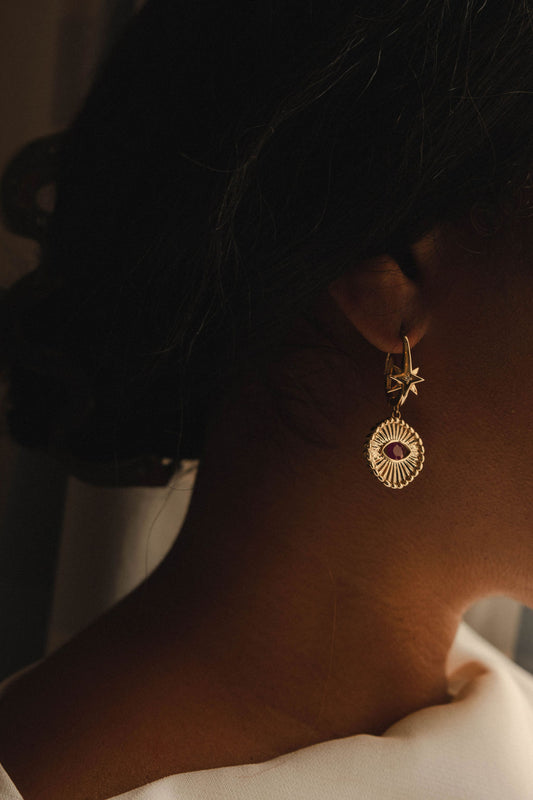 Stargazer Earrings | Eye of Fire, 14K Gold with Ruby