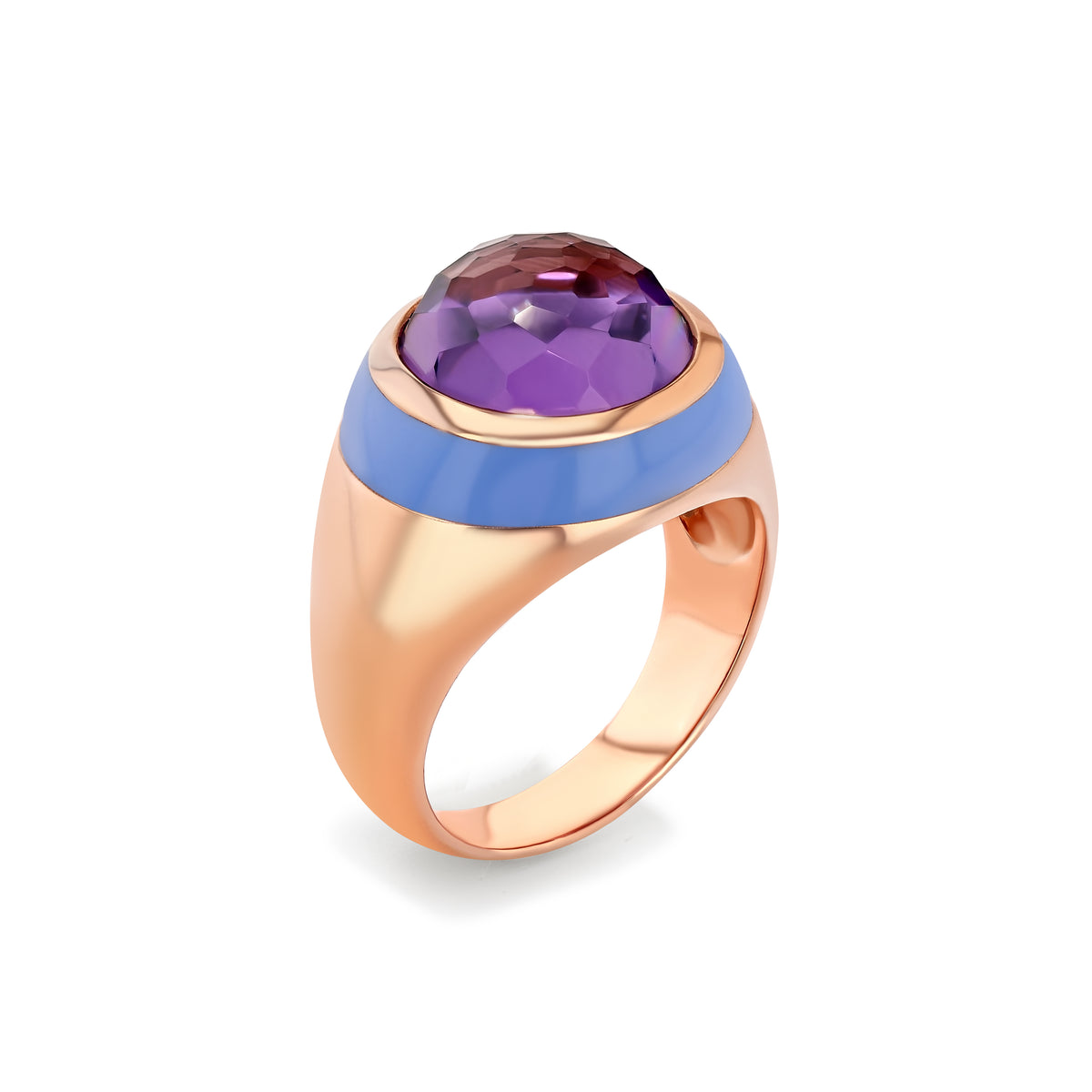 Cotton Candy Enamel Ring | Cabochon Amethyst, Rose Gold