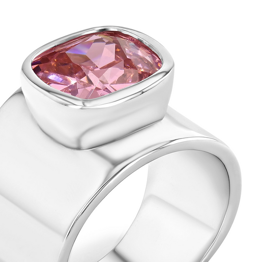 Lilly Ring | Pink Gemstone, White Rhodium
