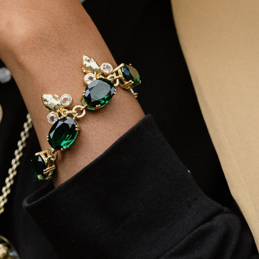 Twins Charm Bracelet | Green and White Quartz, Gold Vermeil