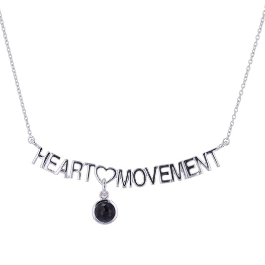 Heart Movement Necklace | Black Agate, White Rhodium
