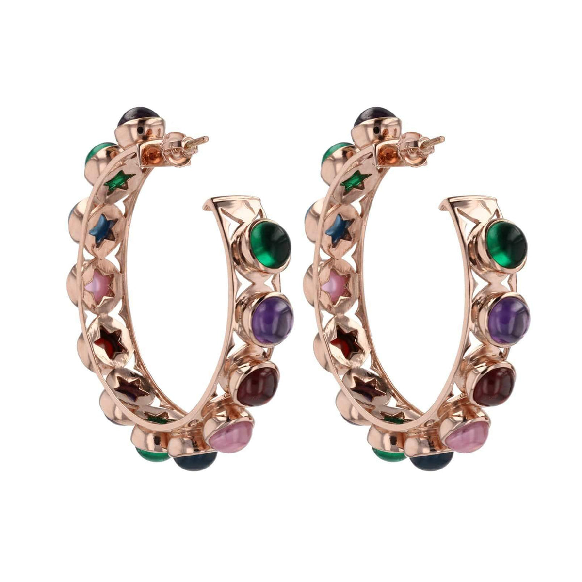 https://cdn.shopify.com/s/files/1/2525/7200/files/SHARI_HOOPS_ROSE_GOLD_MULTI_CABOCHON.mp4??360=true, Options: Multi-Color Cabochon